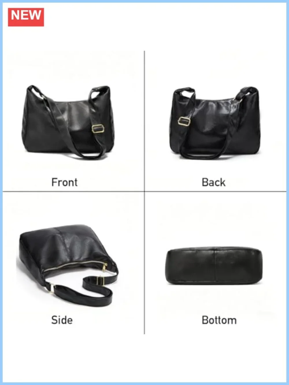 Vegan Leather Slouchy Hobo Shoulder Bag Crossbody Handbag Tote Purse Travel